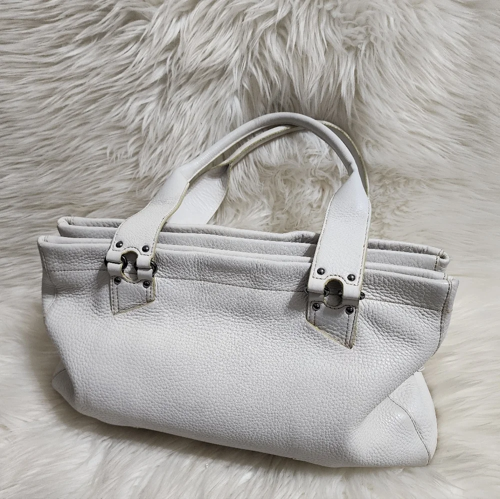 COLE HAAN Large White Leather Tote